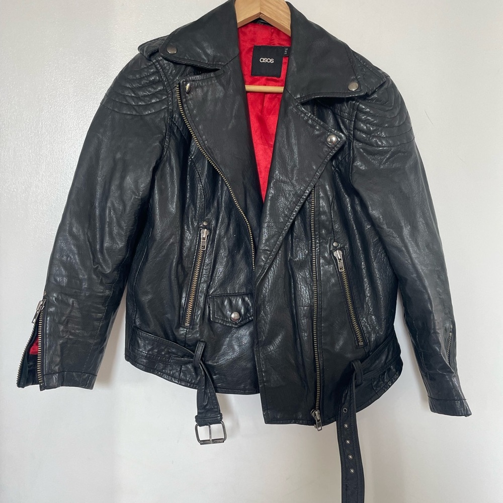 ASOS Black Biker Jacket with Red Lining